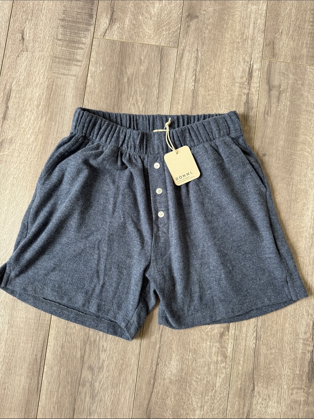 DONNI. Sweater Henley Super Soft Lounge Knit Shorts XS Blue NEW - Picture 2 of 6